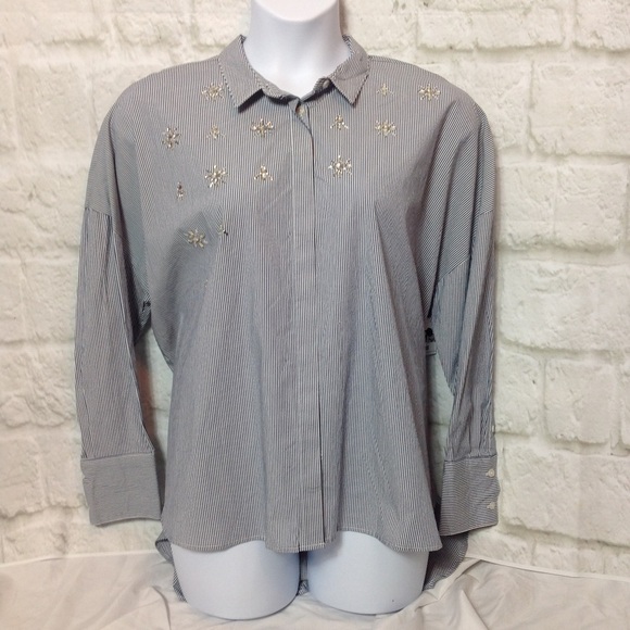 A New Day Striped Rhinestone Button Down Top - Picture 3 of 8